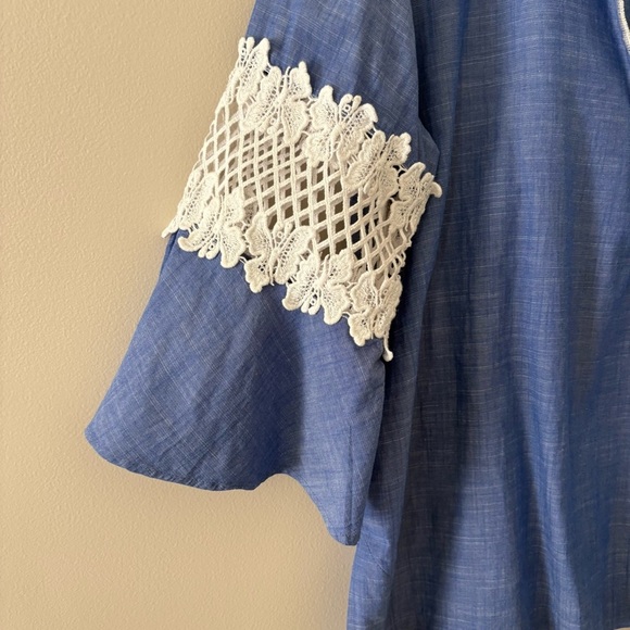 Lilly Pulitzer Amelia Island Flounce Sleeve Top Coastal Blue Lace Accent Size L - Picture 6 of 13